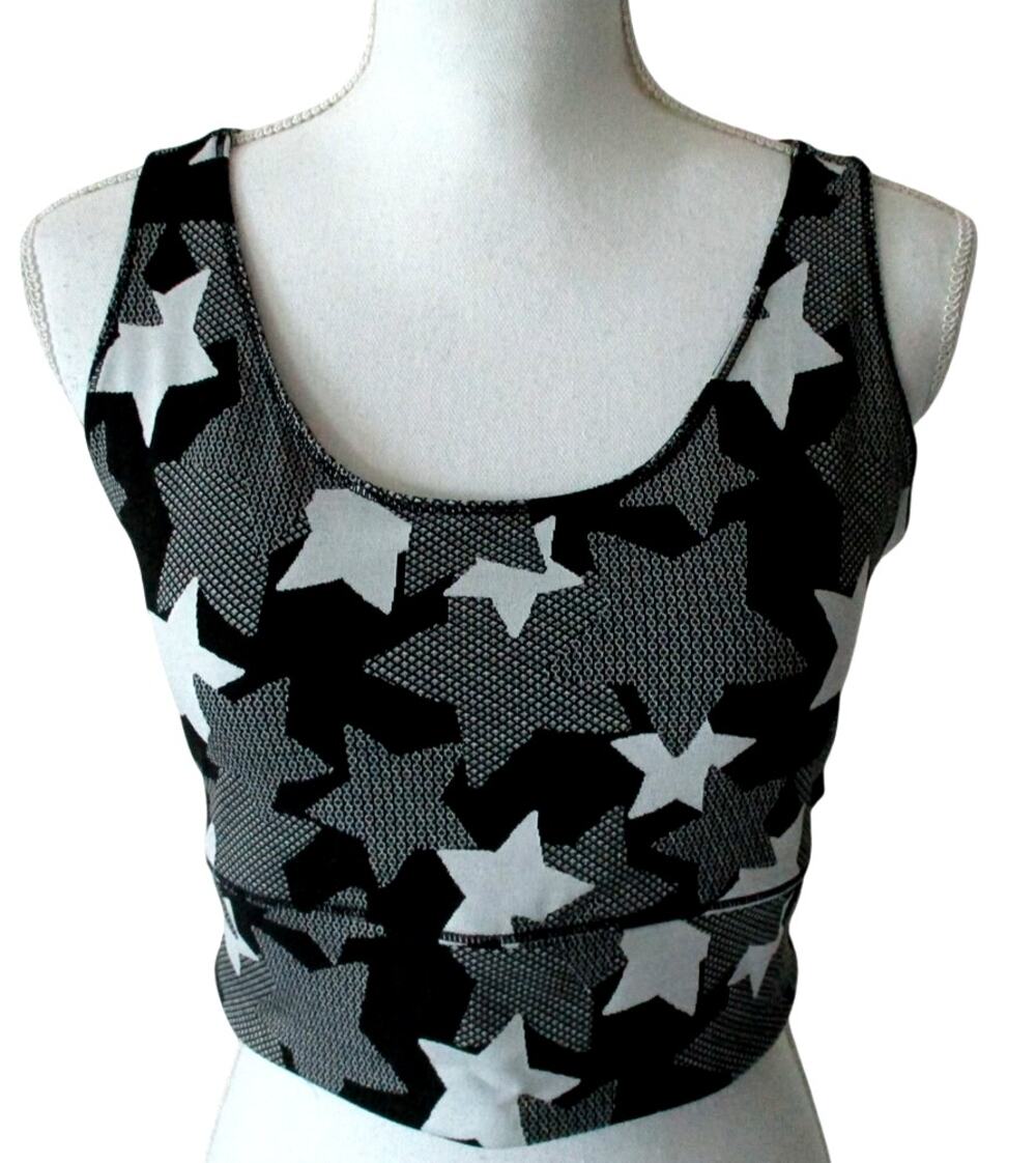 Zuda Women's Black & White Star Print Wide Band Sports Bra Size Medium